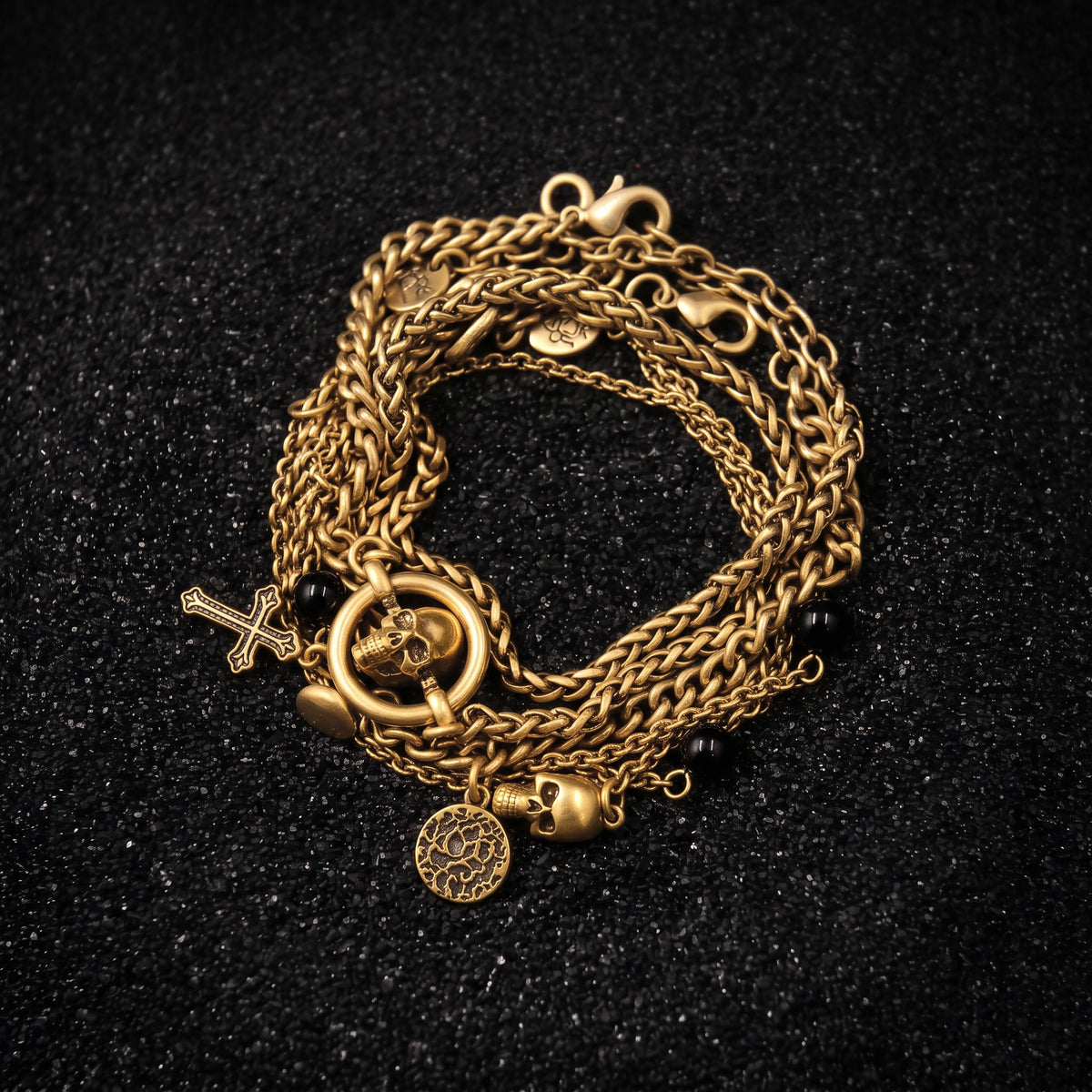 Skull Cross Multi-Chain Wristband