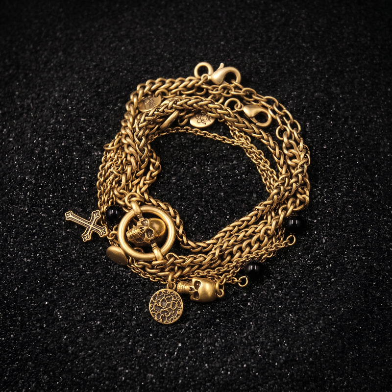 Skull Cross Multi-Chain Wristband