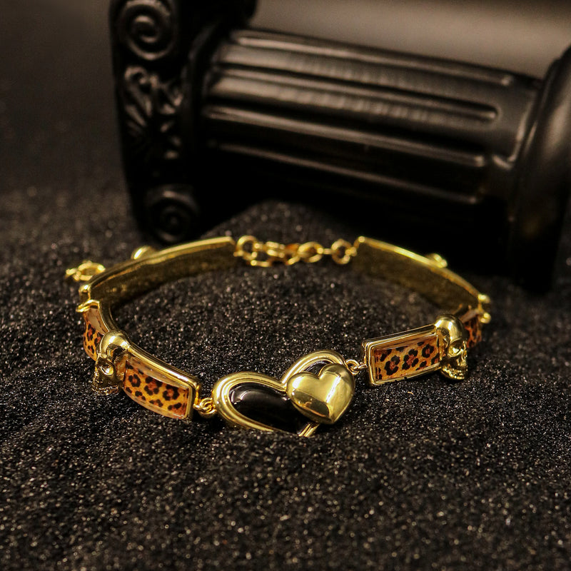 Layered Heart Leopard-Print Link Wristband