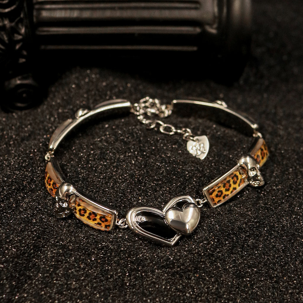 Layered Heart Leopard-Print Link Wristband
