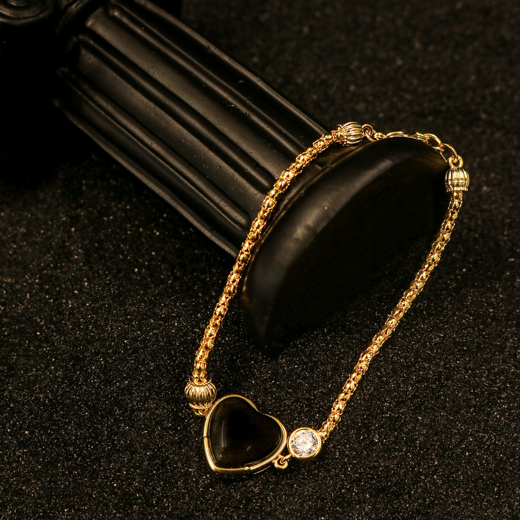 Obsidian Heart Zircon Chain Wristband