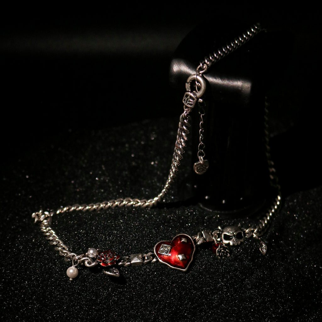 Heart Rose Charm Chain Wristband
