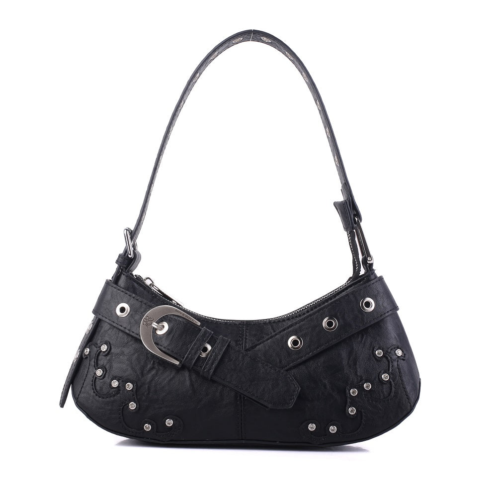 Baguette Shoulder Bag with Crystal Wave Detail and RR Buckle