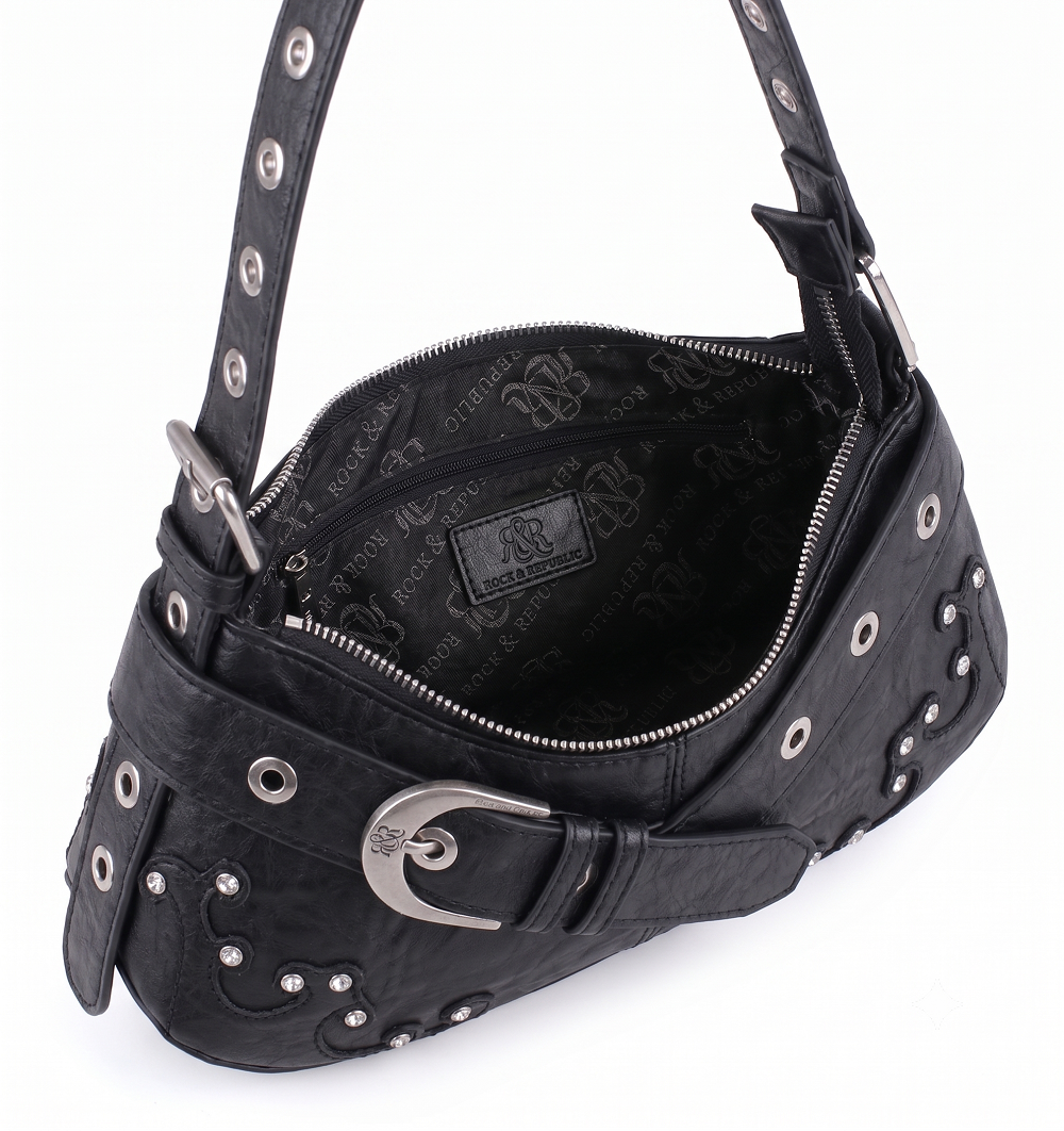 Baguette Shoulder Bag with Crystal Wave Detail and RR Buckle