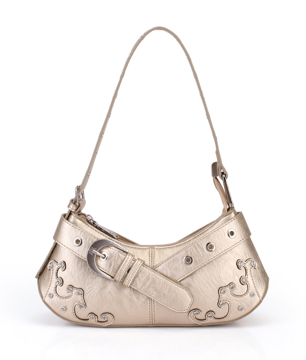 Baguette Shoulder Bag with Crystal Wave Detail and RR Buckle