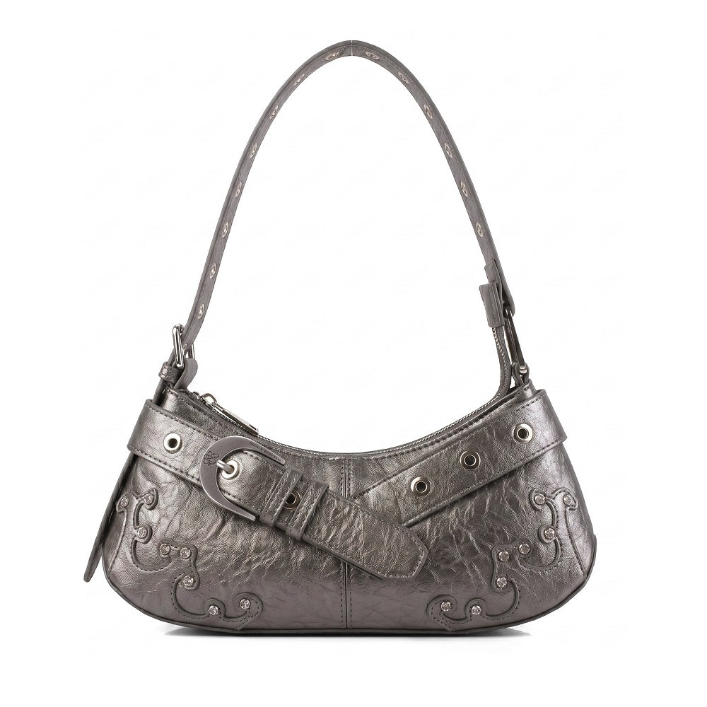 Baguette Shoulder Bag with Crystal Wave Detail and RR Buckle