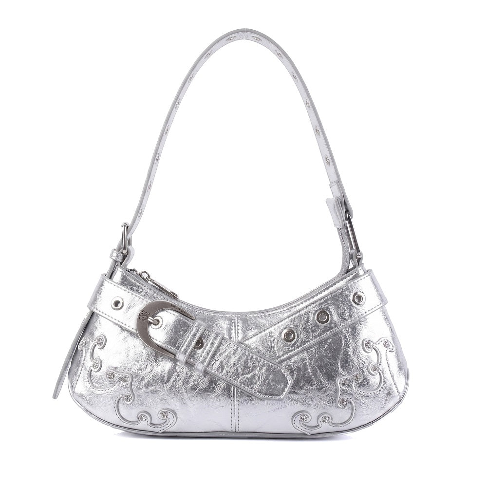 Baguette Shoulder Bag with Crystal Wave Detail and RR Buckle