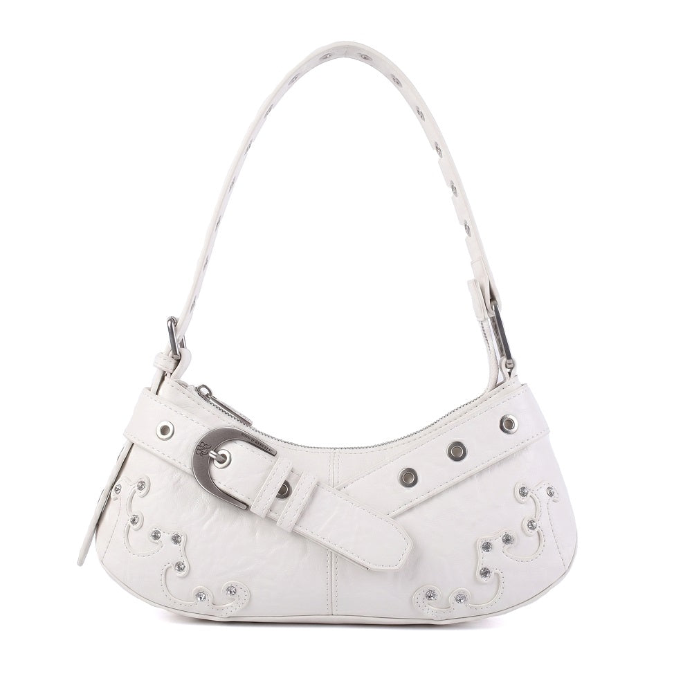 Baguette Shoulder Bag with Crystal Wave Detail and RR Buckle