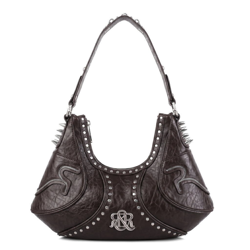 Studded Shoulder Bag with Spiked Hardware and RR Logo Detail