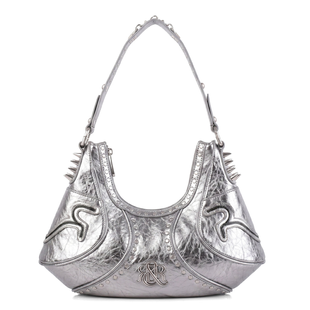Studded Shoulder Bag with Spiked Hardware and RR Logo Detail