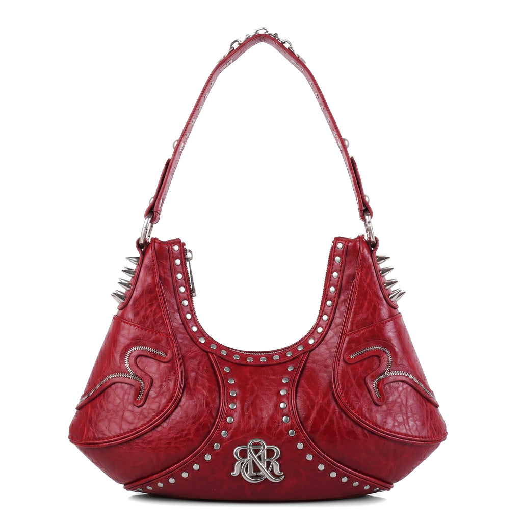 Studded Shoulder Bag with Spiked Hardware and RR Logo Detail