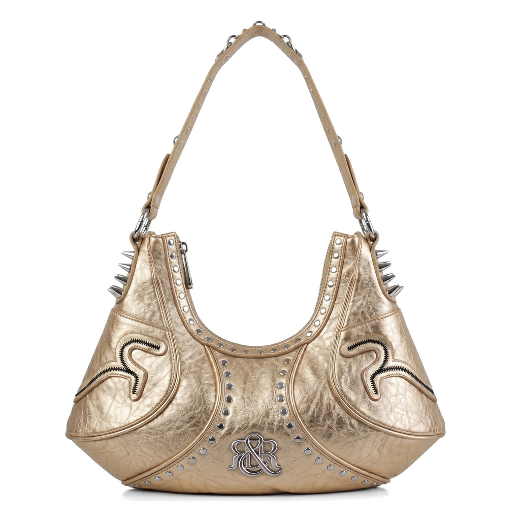 Studded Shoulder Bag with Spiked Hardware and RR Logo Detail