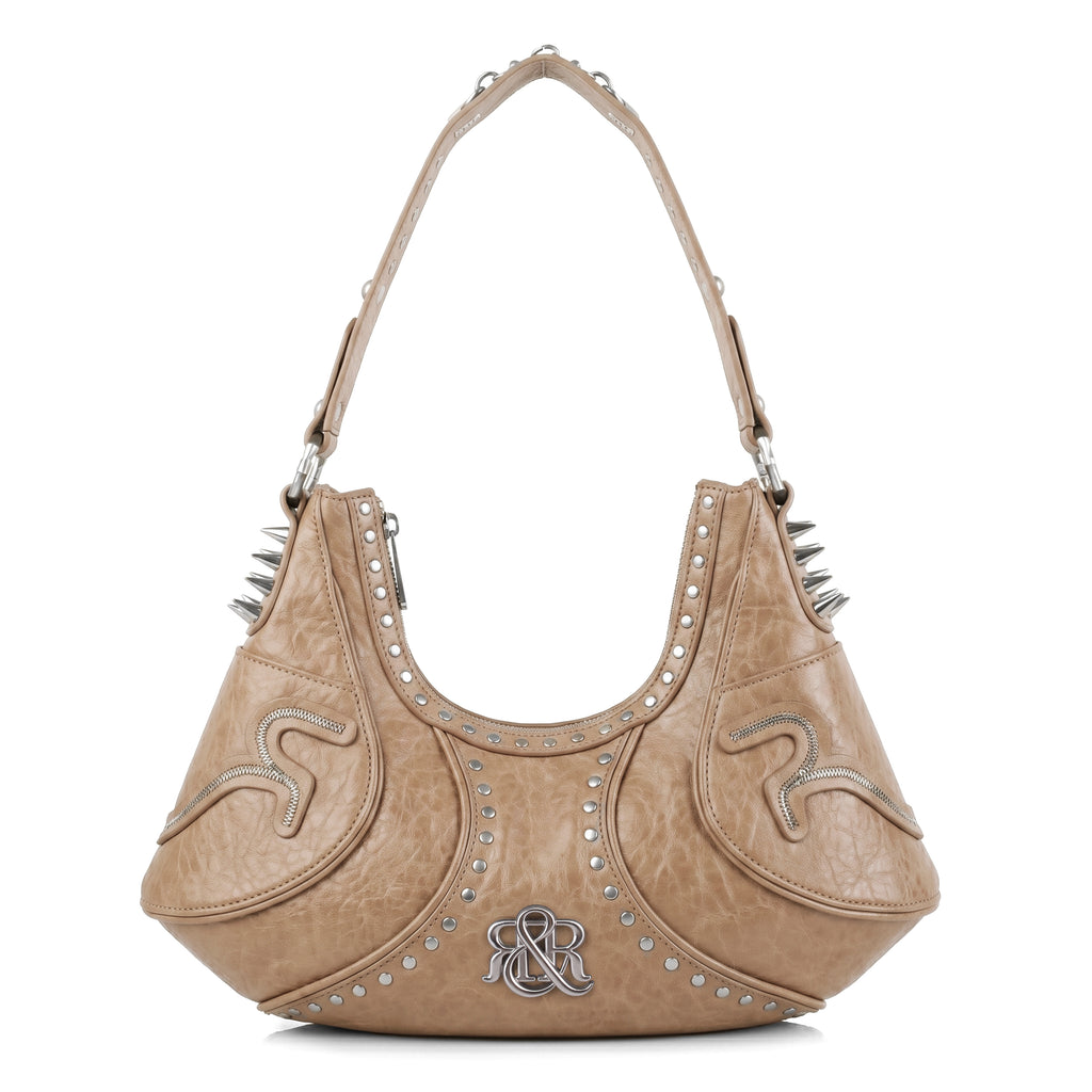 Studded Shoulder Bag with Spiked Hardware and RR Logo Detail