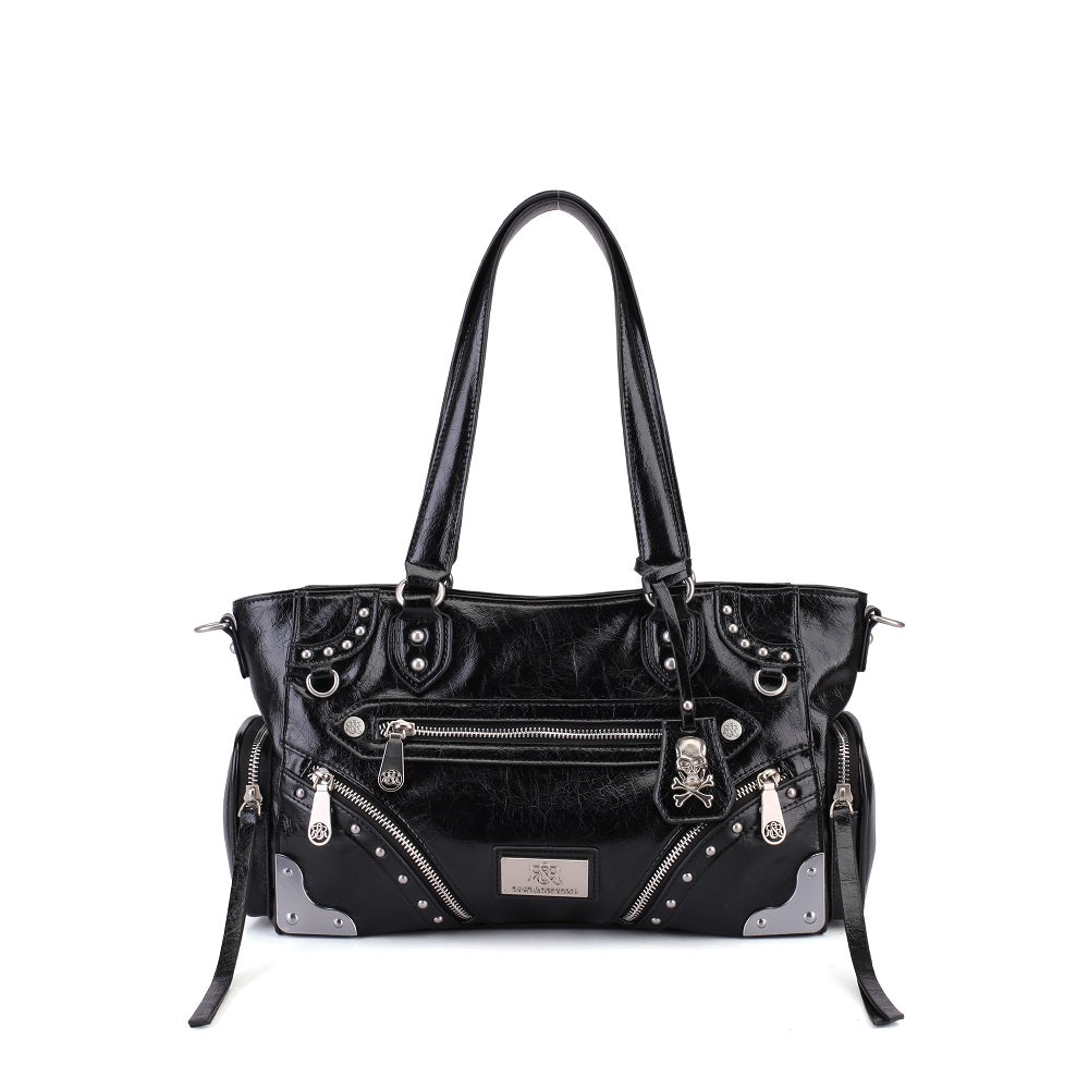 Women's Studded Zip-Pocket Tote Shoulder Bag