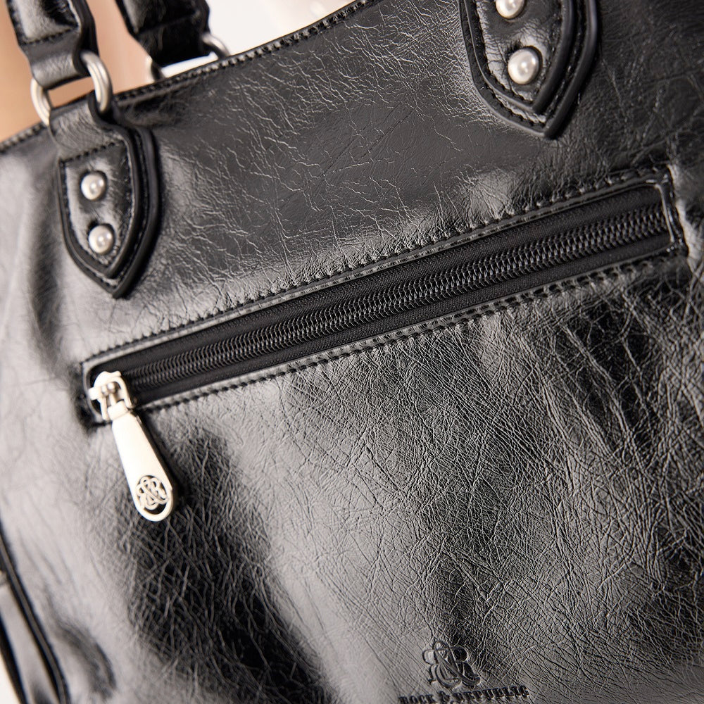 Women's Studded Zip-Pocket Tote Shoulder Bag