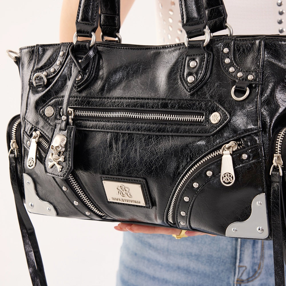 Women's Studded Zip-Pocket Tote Shoulder Bag