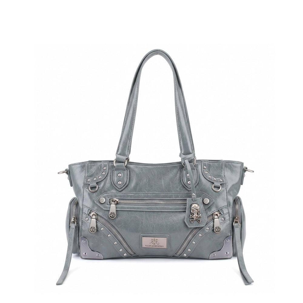 Women's Studded Zip-Pocket Tote Shoulder Bag