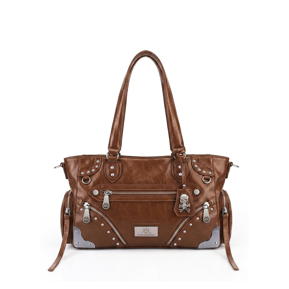 Women's Studded Zip-Pocket Tote Shoulder Bag