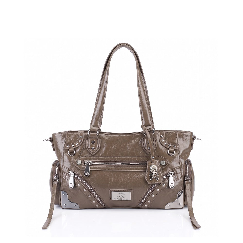 Women's Studded Zip-Pocket Tote Shoulder Bag