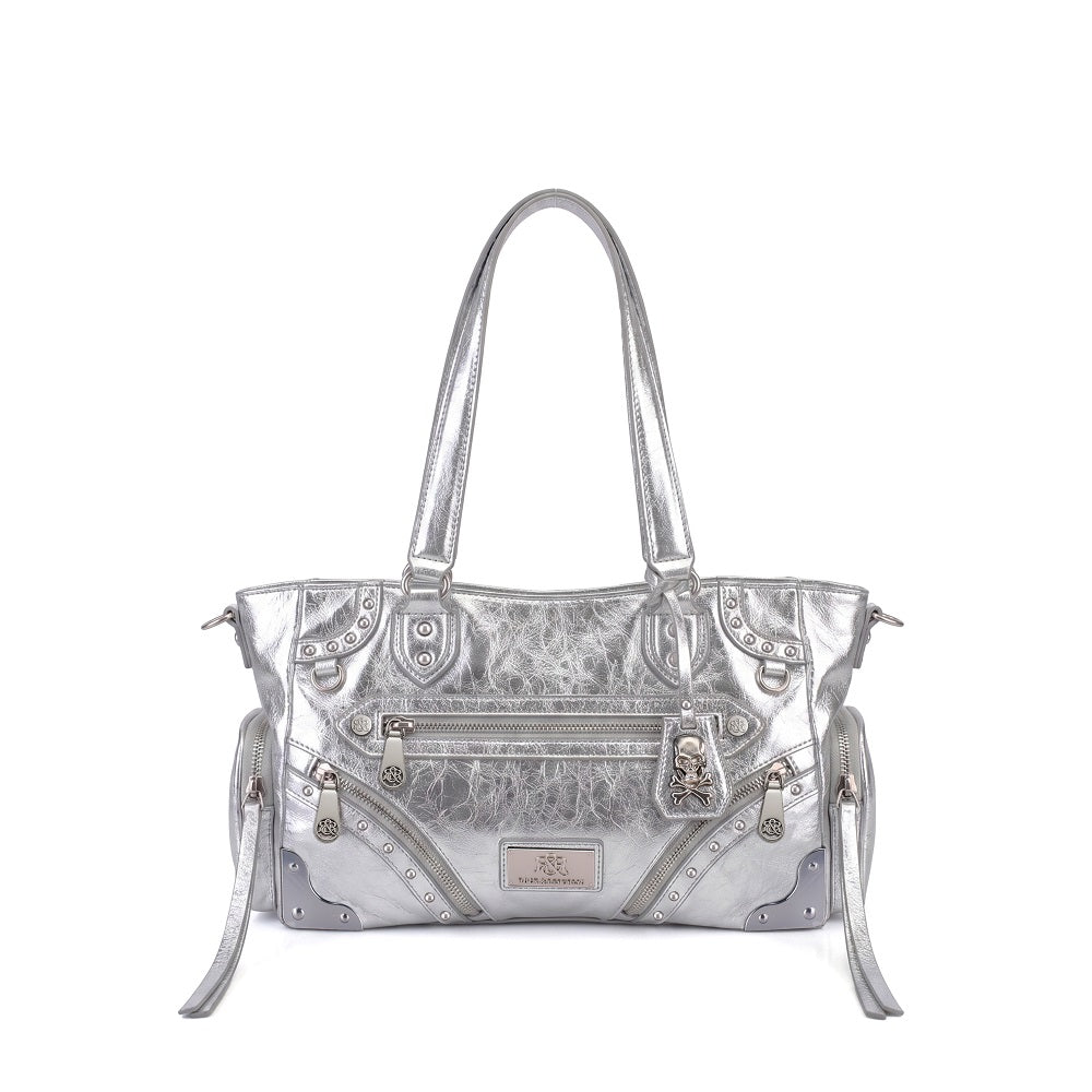 Women's Studded Zip-Pocket Tote Shoulder Bag
