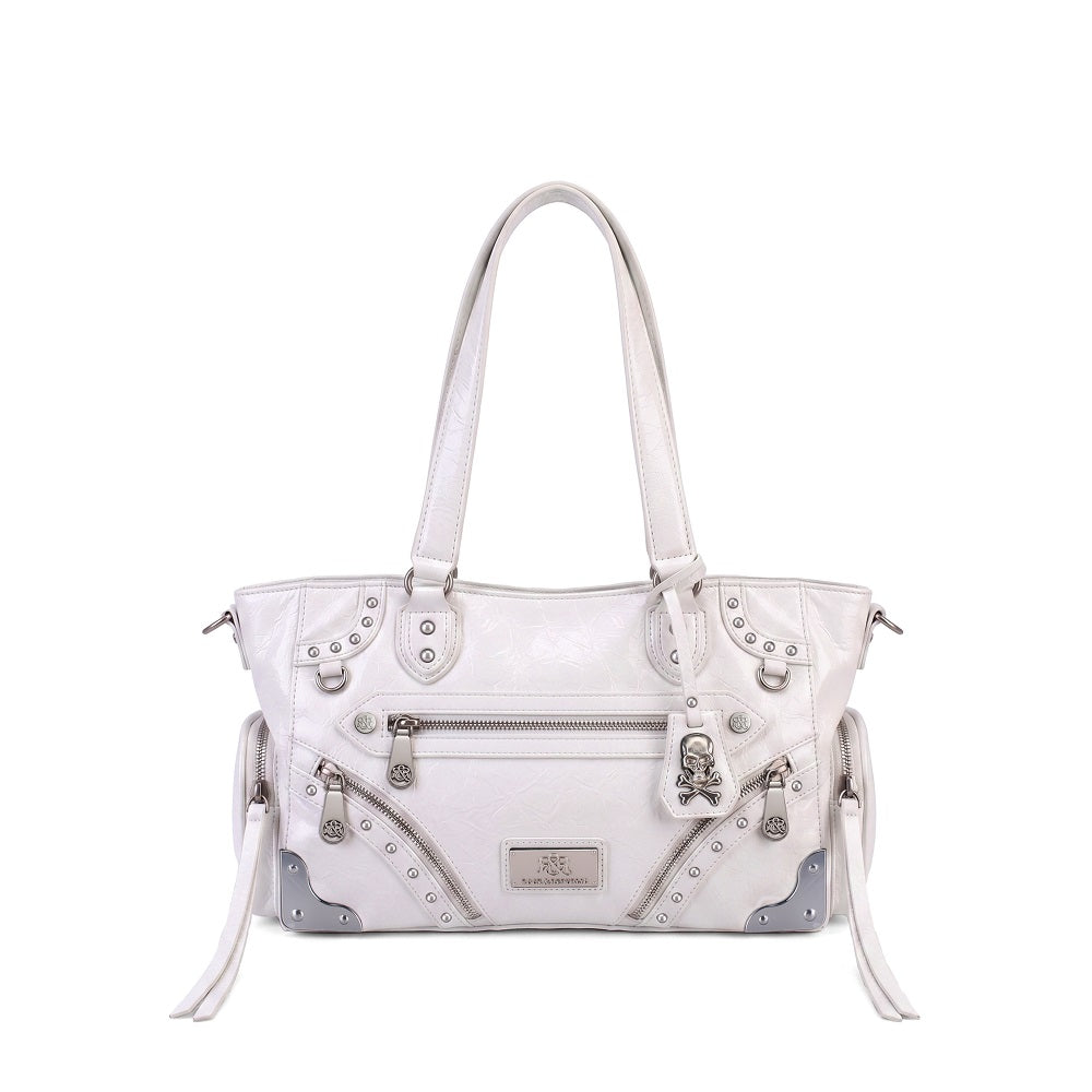 Women's Studded Zip-Pocket Tote Shoulder Bag