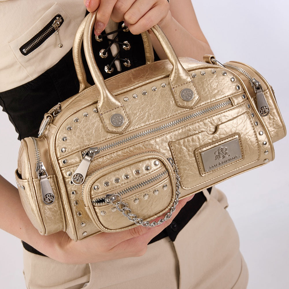 Rivet Mini Boston Bag with Detachable Chain Pouch