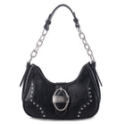 Studded Ruched Hobo Shoulder Bag with Chain Strap