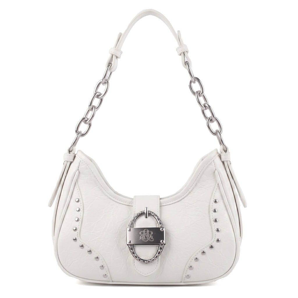 Studded Ruched Hobo Shoulder Bag with Chain Strap