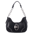 Rivet Hobo Shoulder Bag with R&R Buckle and Chain Strap