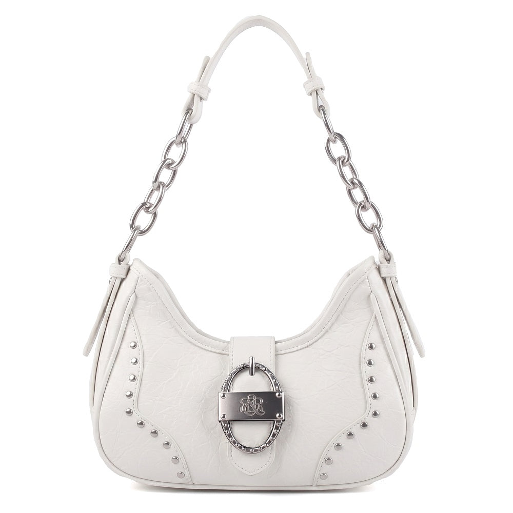 Rivet Hobo Shoulder Bag with R&R Buckle and Chain Strap