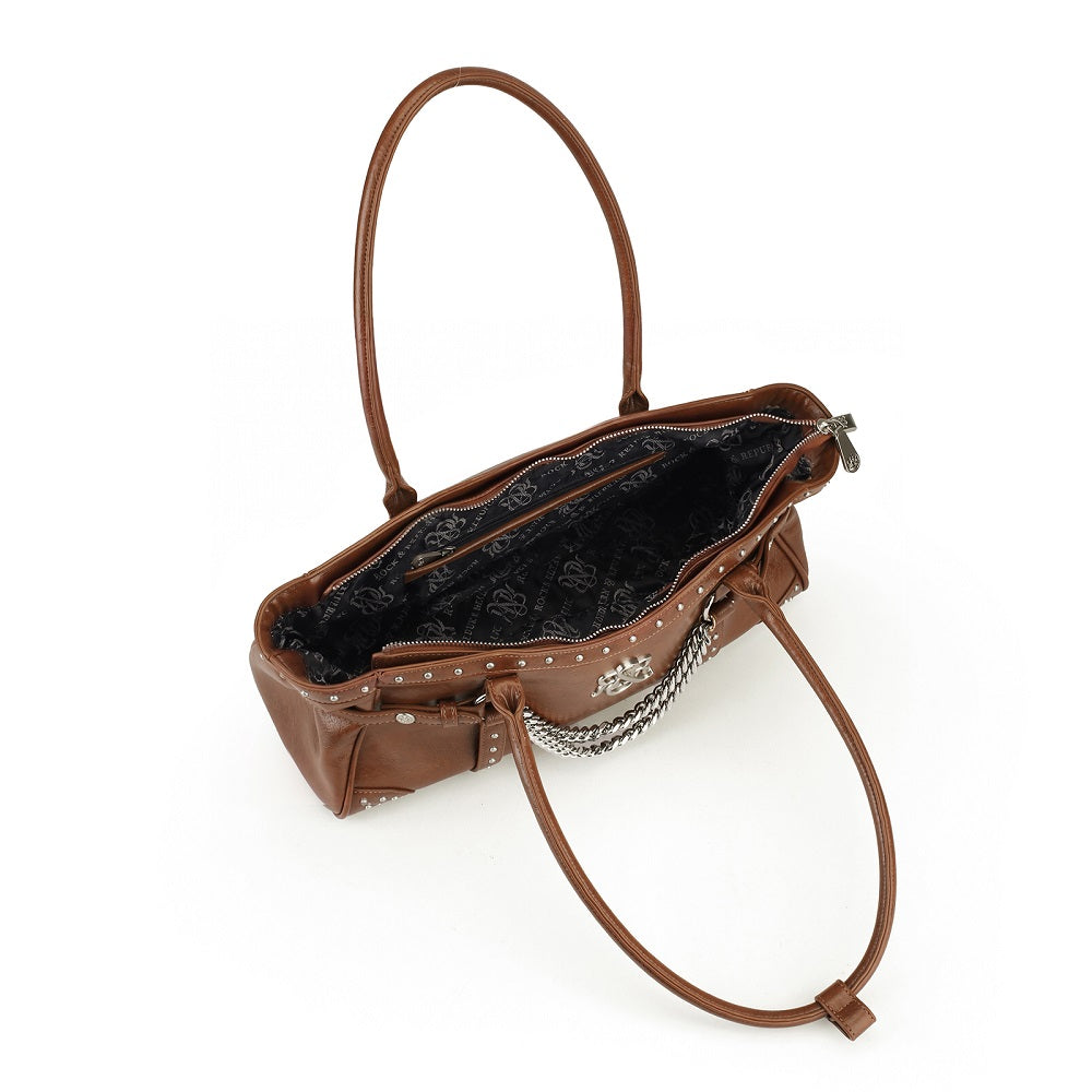 Studded Shoulder Bag with Draped Chain and RR Logo Hardware