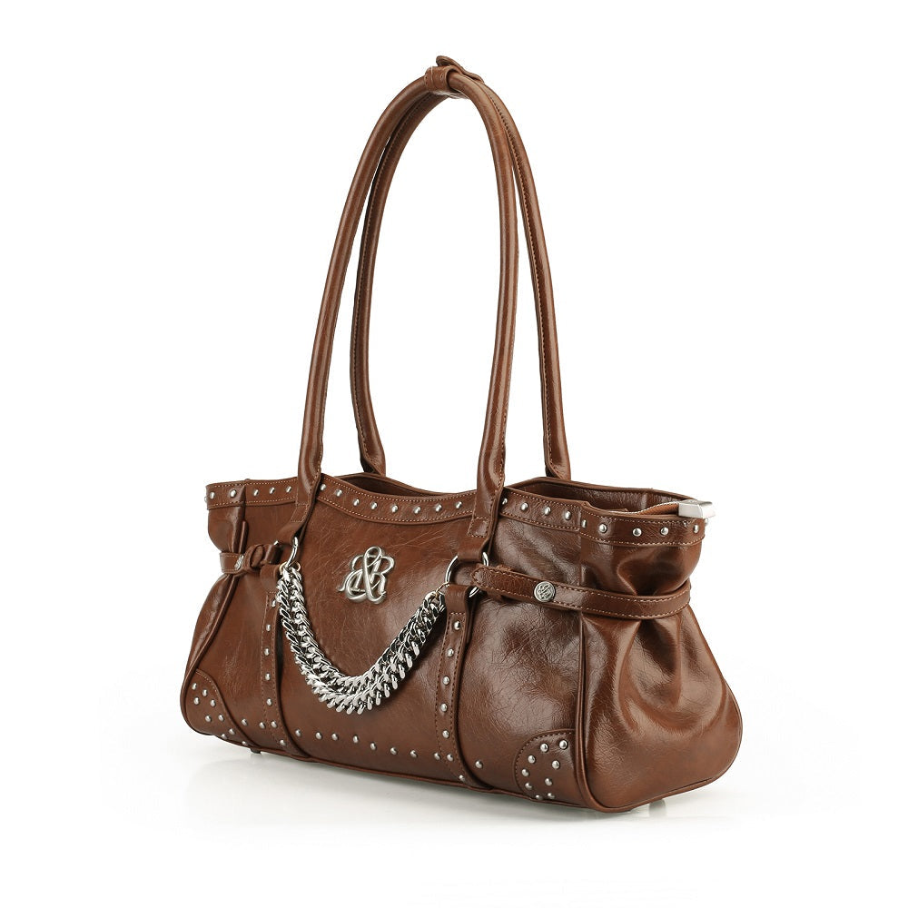 Studded Shoulder Bag with Draped Chain and RR Logo Hardware