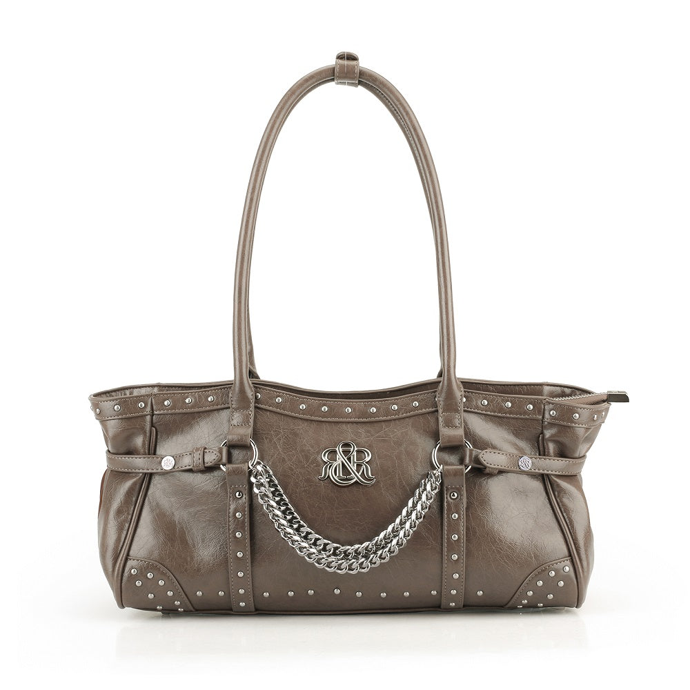 Studded Shoulder Bag with Draped Chain and RR Logo Hardware