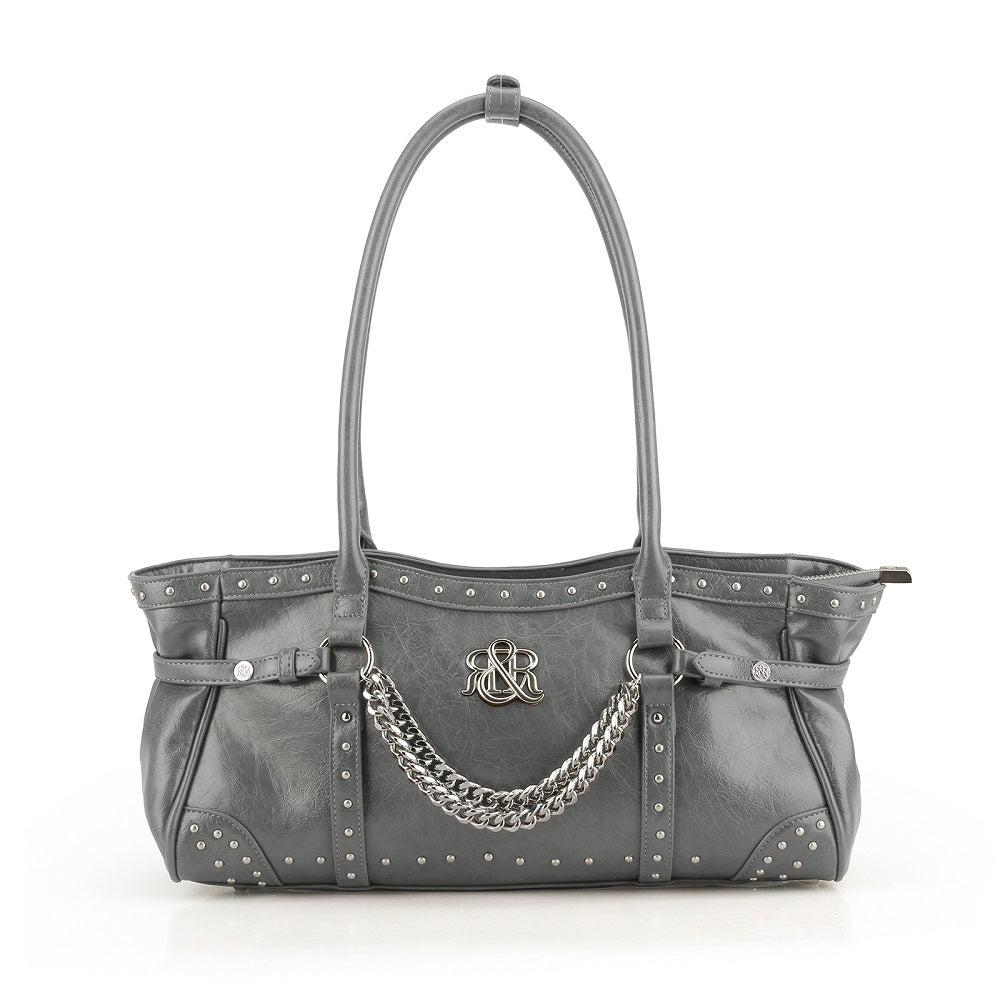 Studded Shoulder Bag with Draped Chain and RR Logo Hardware