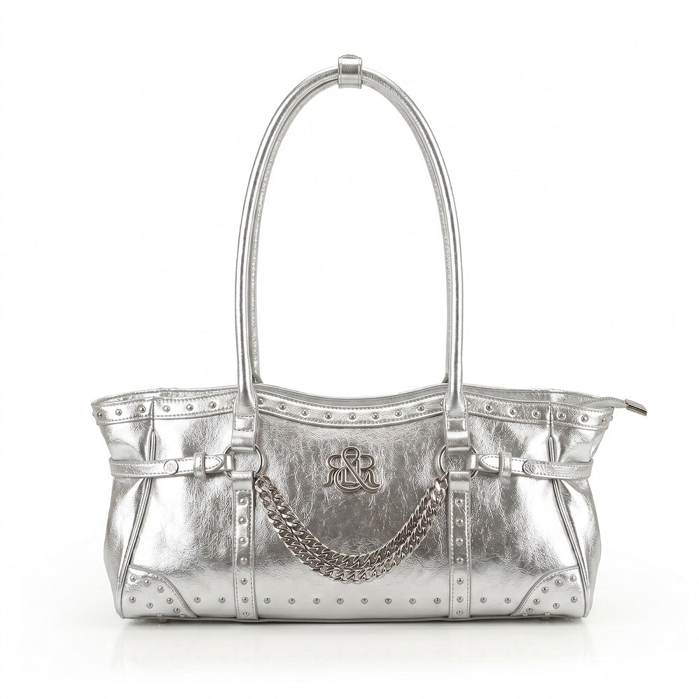 Studded Shoulder Bag with Draped Chain and RR Logo Hardware