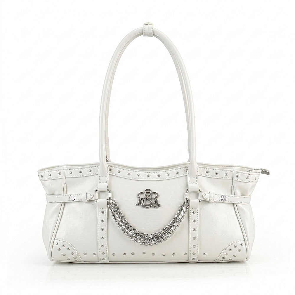 Studded Shoulder Bag with Draped Chain and RR Logo Hardware