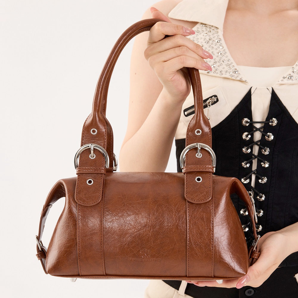 Satchel Handbag with Silver Chain and RR Logo Detail