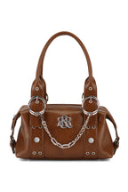 Rock & Republic Chain Detail Satchel Handbag in Dark Brown PU with a draped chain and structured satchel silhouette.