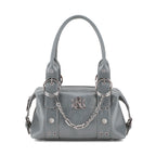 Rock & Republic Chain Detail Satchel Handbag in Light Blue PU with a draped chain and structured satchel silhouette.