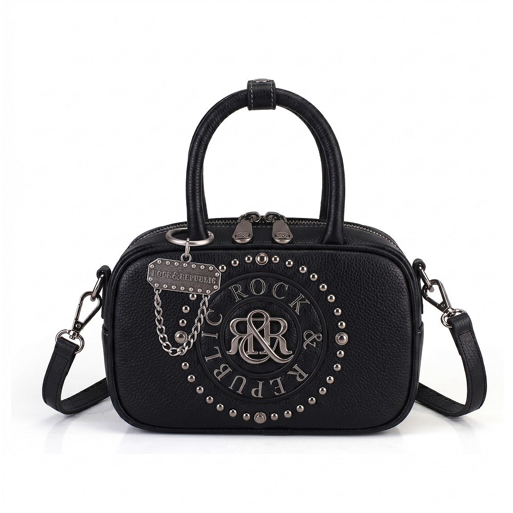 Women's Studded Logo Medallion Satchel Crossbody Bag