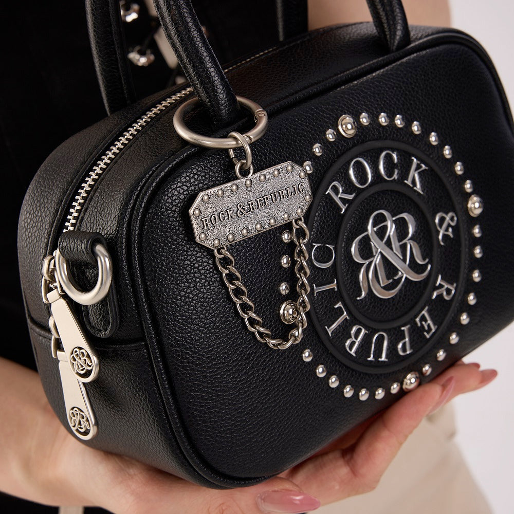 Women's Studded Logo Medallion Satchel Crossbody Bag