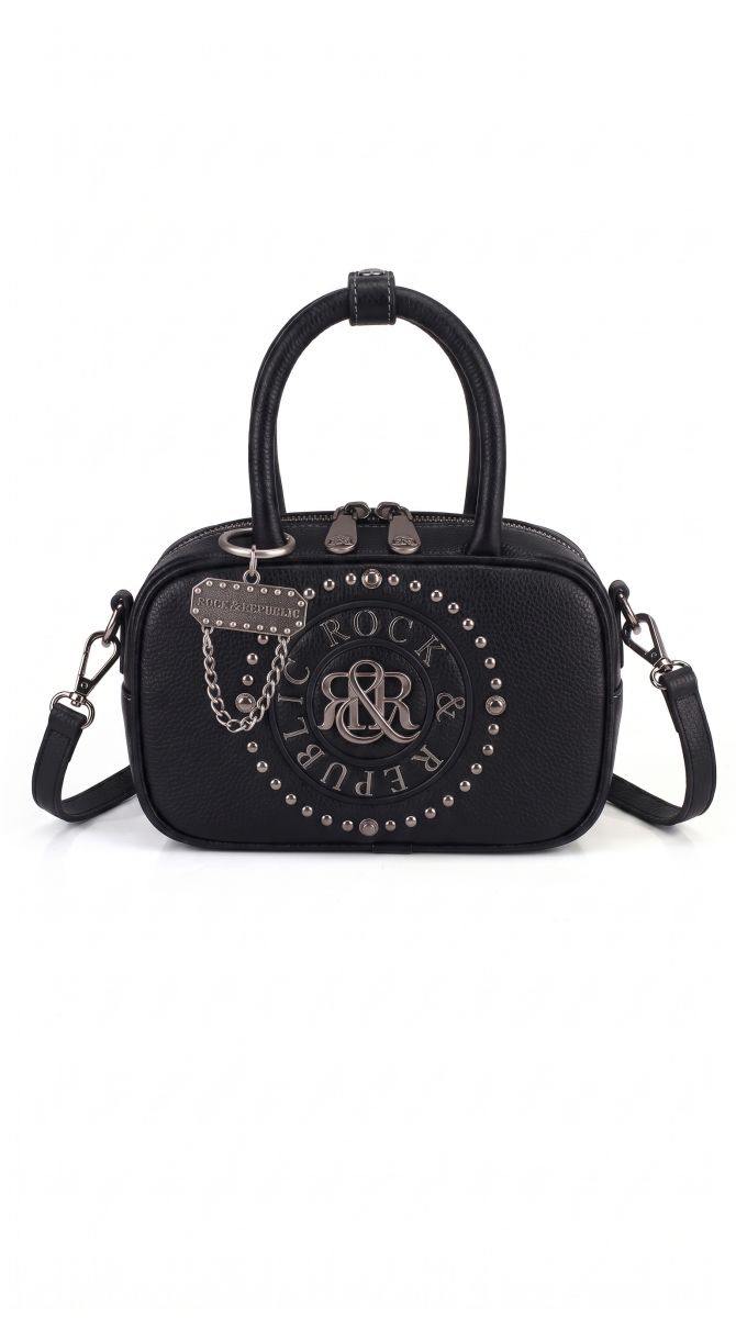 Studded Logo Medallion Satchel Crossbody Bag