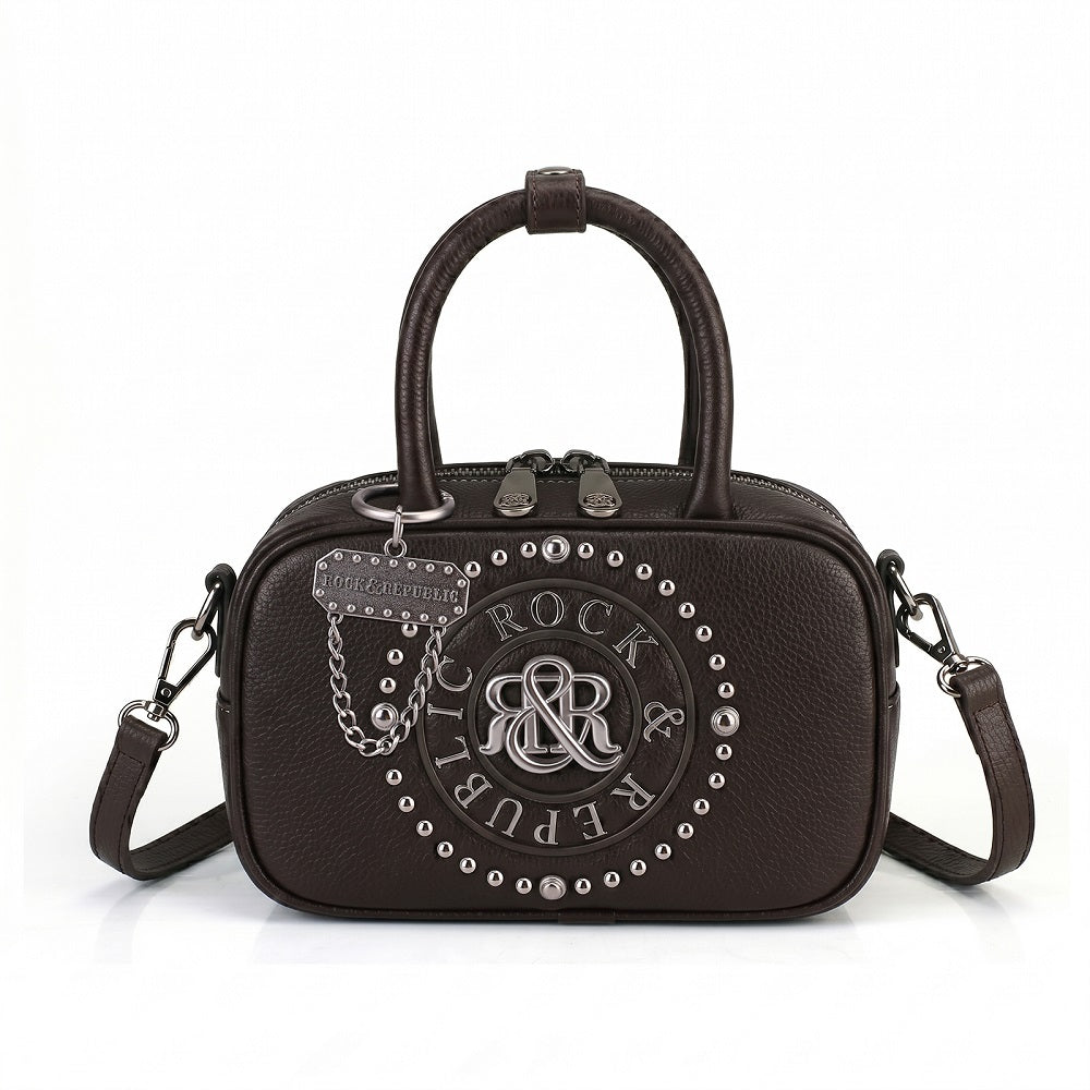 Women's Studded Logo Medallion Satchel Crossbody Bag