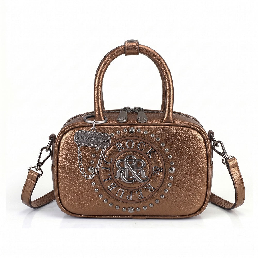 Women's Studded Logo Medallion Satchel Crossbody Bag