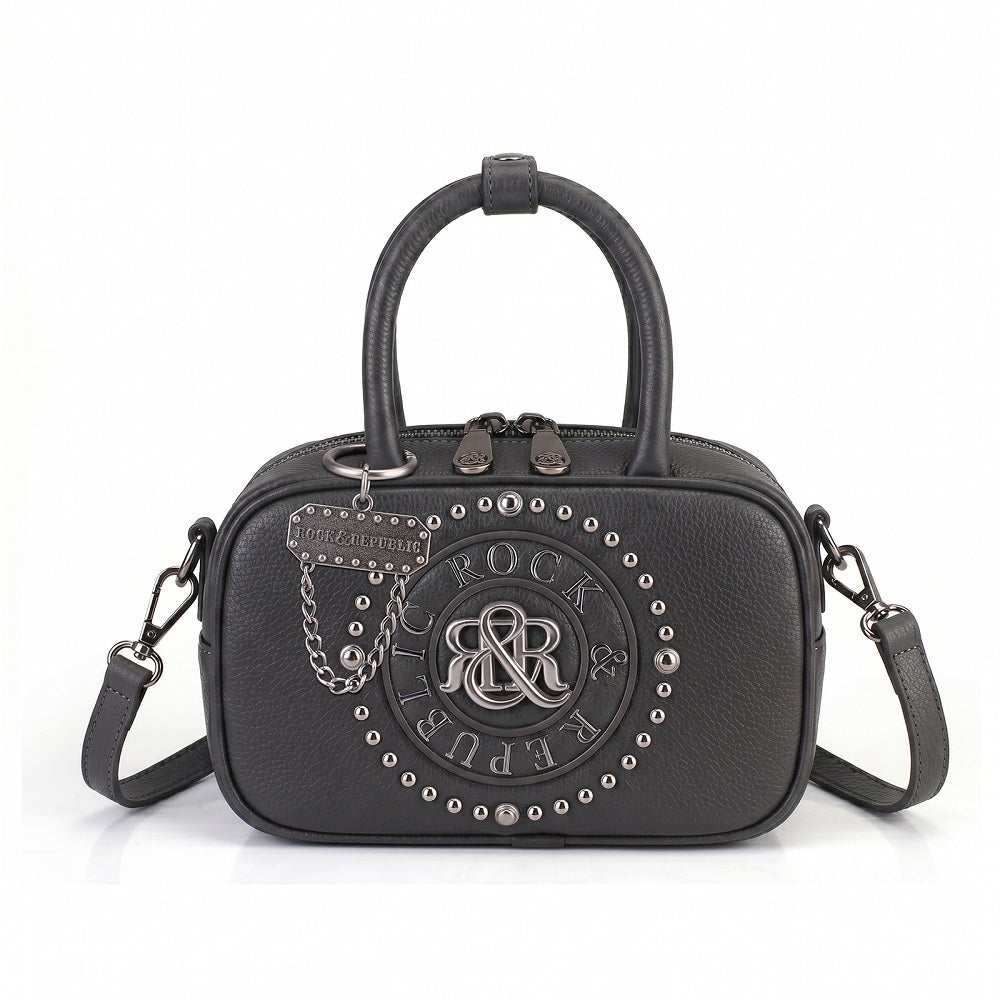 Women's Studded Logo Medallion Satchel Crossbody Bag