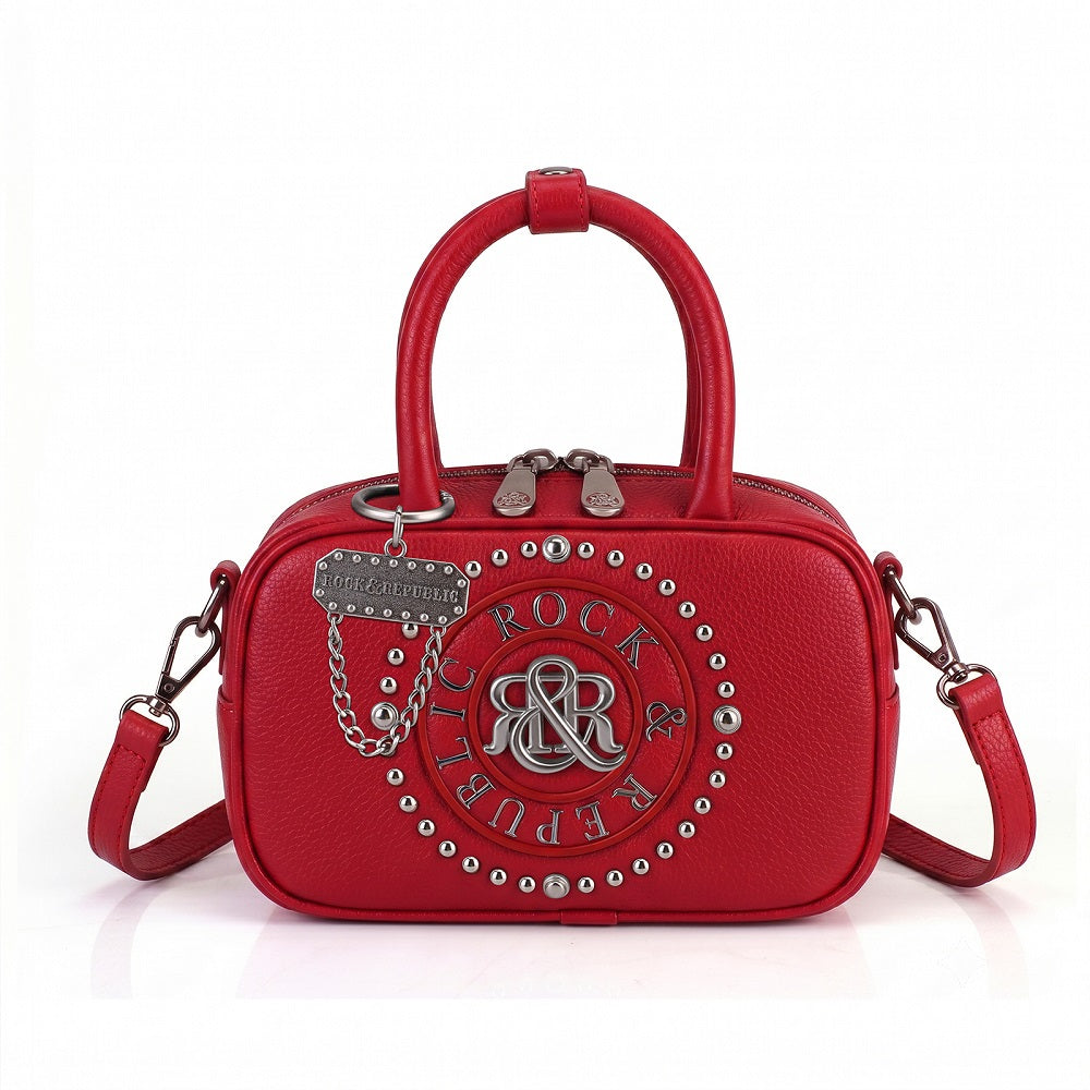 Women's Studded Logo Medallion Satchel Crossbody Bag