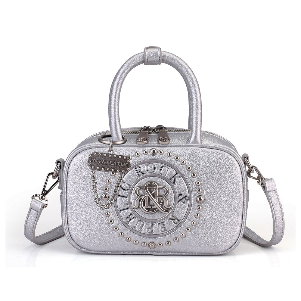 Women's Studded Logo Medallion Satchel Crossbody Bag