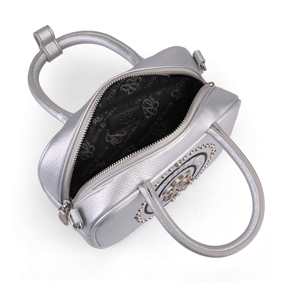 Women's Studded Logo Medallion Satchel Crossbody Bag