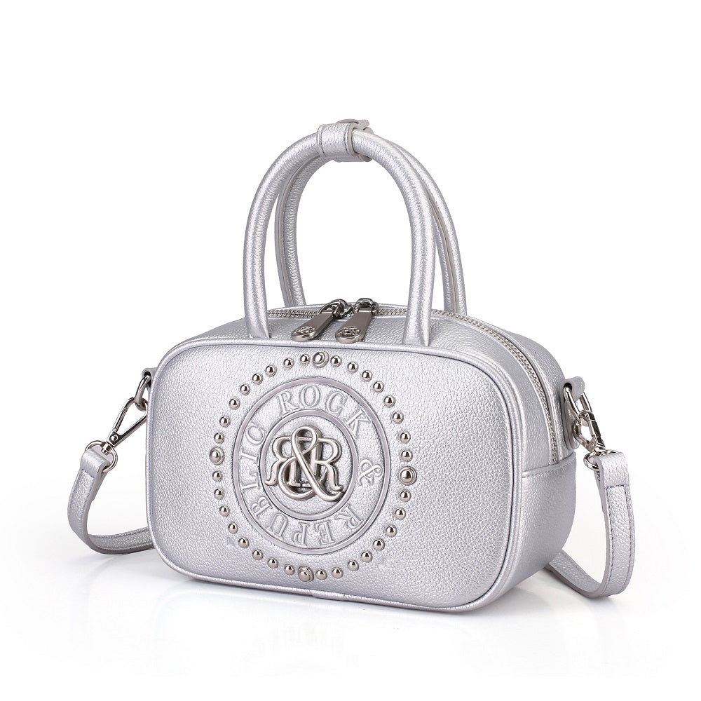 Women's Studded Logo Medallion Satchel Crossbody Bag