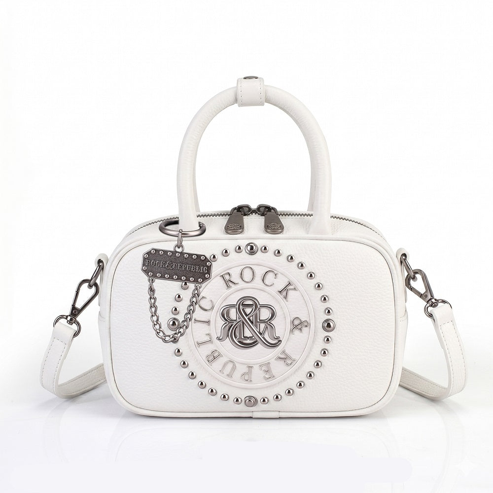 Women's Studded Logo Medallion Satchel Crossbody Bag